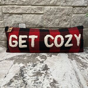 NEW Mud Pie Red and Black 'Get Cozy' Holiday Pillow